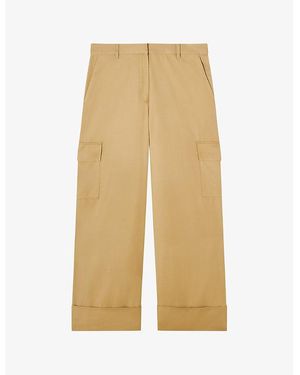 LK Bennett Riviera Patch-Pocket Wide-Leg Mid-Rise Woven Trousers - Natural