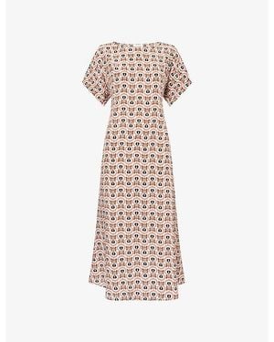 Weekend by Maxmara Printed Short-Sleeve Silk Midi Dress - Pink