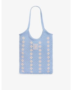 Sandro Branded Geometric-Pattern Crochet Tote Bag - Blue