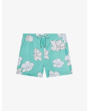 Ted Baker Ampbell Floral-Print Recycled-Polyester Swim Shorts - Blue