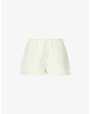 ADANOLA Gingham Drawstring-Waist Cotton Shorts - White