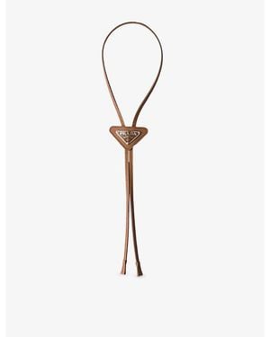 Prada Triangular Logo-Plaque Leather Bolo Tie - White