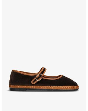 Flabelus Yoki Single-Strap Cotton Mary Jane Flats - Brown