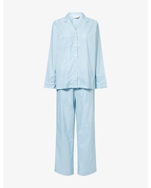 Derek Rose London Geo-Print Cotton Pyjama Set - Blue