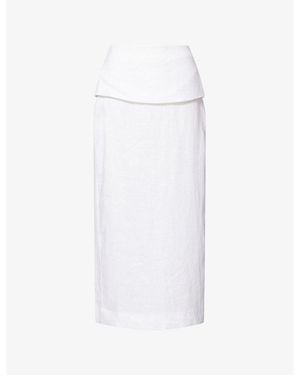 Dissh Yara Fold-Over Linen Midi Skirt - White