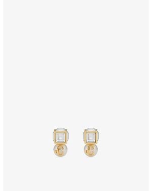 Jimmy Choo Jc Pearl Cube Brass Stud Earrings - Metallic