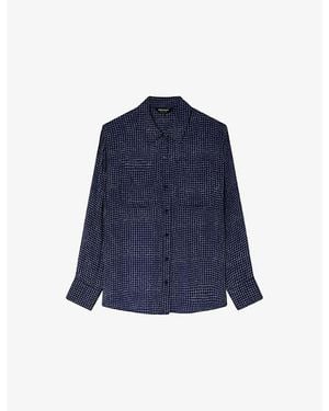 Whistles Grid-Pattern Semi-Sheer Woven Shirt - Blue