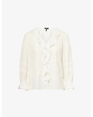 ME+EM V-Neck Ruffle-Trim Cotton-Voile Blouse - White