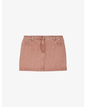 The Kooples Faded-Wash Mid-Waist Denim Mini Skirt - Pink