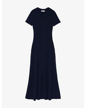 Sandro Round-Neck Button-Down Stretch-Knit Maxi Dress - Blue