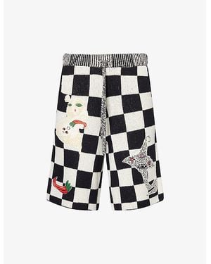 The Elder Statesman Nora Lite Creature Checked Knitted Shorts - Black