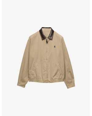 Prada Leather-Collar Cotton-Garbadine Jacket - Natural
