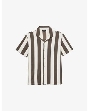 Reiss Dexter Cuban-Collar Block-Stripe Stretch-Woven Shirt - Multicolour