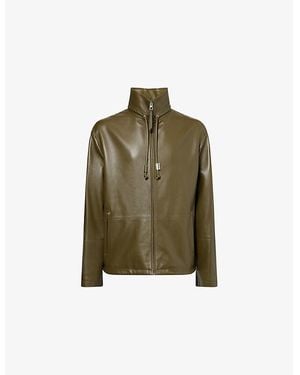 Loewe Relaxed-Fit High-Neck Leather Jacket - Green