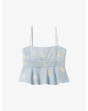 Claudie Pierlot Sleeveless Floral-Print Linen-Blend Top - Blue