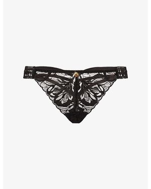 Aubade After Hours Floral-Embroidered Lace Briefs - Black