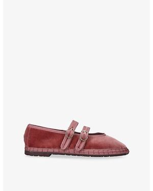Flabelus Claire Velvet Mary Jane Flats - Red