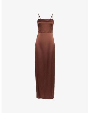 Reformation Frankie Shoulder-Straps Silk Midi Dress - Brown