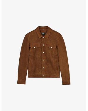 Reiss Edington Chest-Pocket Suede Jacket - Brown
