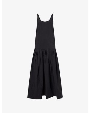 St. Agni Dropped-Waist Scoop-Neck Cotton-Blend Maxi Dress - Black