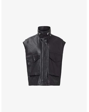AllSaints Clay High-Neck Relaxed-Fit Leather Gilet - Blue