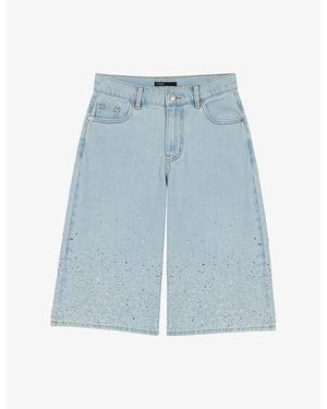 Maje Rhinestone-Embellished Denim Bermuda Shorts - Blue