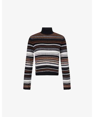 ME+EM Striped High-Neck Wool-Blend Jumper - Black