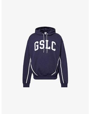 GYMSHARK Collegiate Embroidered Logo-Text Cotton-Blend Hoody - Blue