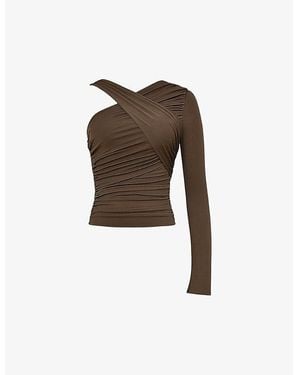Mistress Rocks One-Sleeve Slim-Fit Stretch-Jersey Top - Brown