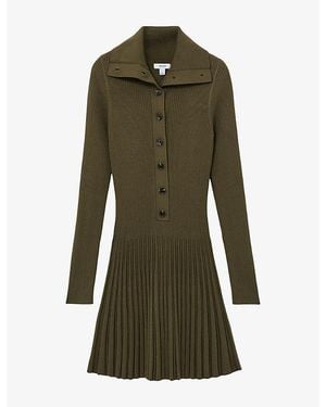 Reiss Nieve Pleated Knitted Mini Dress - Green