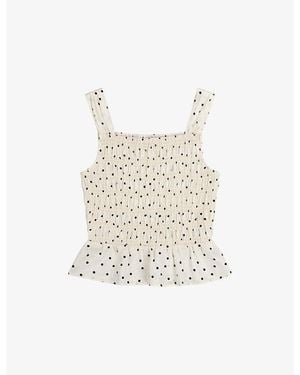 OMNES Rain Polka-Dot Shirred Cotton Top - White