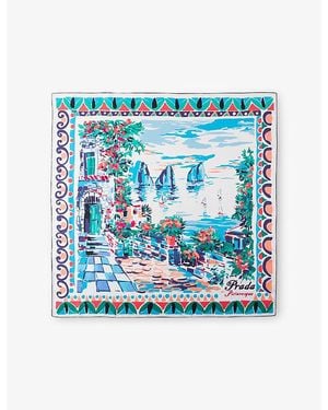 Prada Printed Silk Twill Scarf 90 X 90Cm - Blue