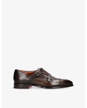 Santoni Adrian Leather Monk Shoes - Brown