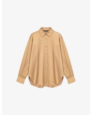 Maje Collared Rhinestone-Embellished Stretch-Satin Shirt - Natural