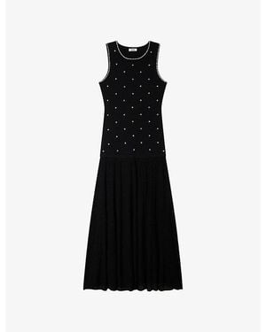 Sandro Rhinestone-Embellished Sleeveless Knitted Maxi Dress - Black