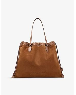 Jimmy Choo Drawstring Large Suede Tote Bag - Brown