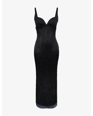 House Of Cb Ari Bead-Embellished Satin Maxi Dress Xs (A-C Cup) - Black