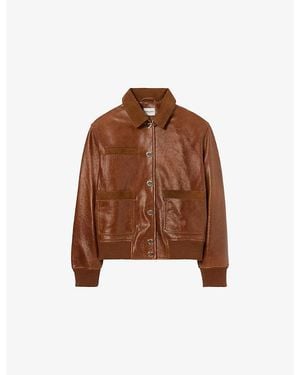 Claudie Pierlot Relaxed-Fit Side-Pocket Leather Jacket - Brown