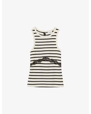 Claudie Pierlot Breton Stripe Lace Cotton-Jersey T-Shirt - White