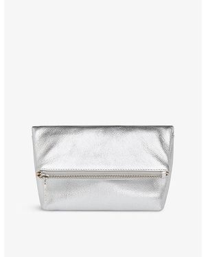 Whistles Cecilia Fold-Over Leather Make-Up Bag - White