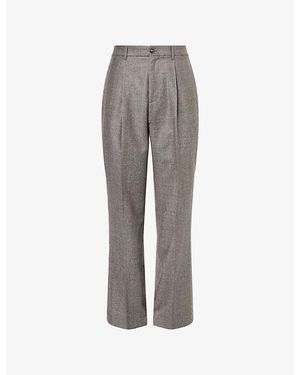 FRAME Pleated Wide-Leg Wool Flannel Trousers - Grey
