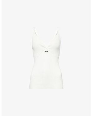 Miu Miu Cotton Knitted Logo Tank Top - White