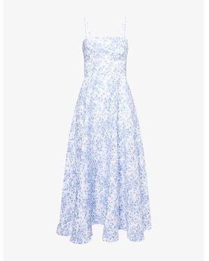 Reformation Monette Floral-Print Linen Midi Dress - Blue