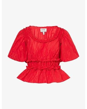 Damson Madder Everly Ruffle Blouse Tafetta - Red