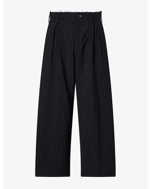 KHOKI Pleats Pinstripe Wool-Blend Pants - Black