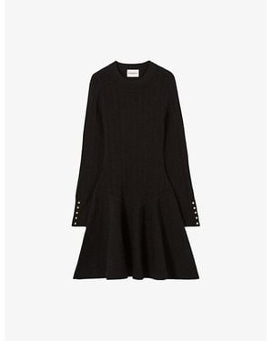 Claudie Pierlot Flared-Skirt Ribbed Knitted Mini Dress - Black