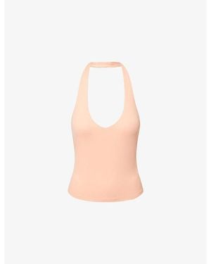 Sisterly Tribe Halterneck Logo Stretch-Jersey Top - White