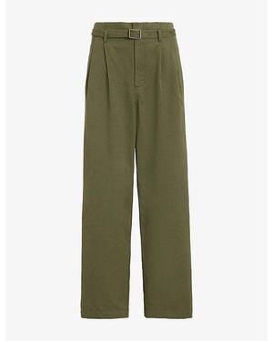 Polo Ralph Lauren Straight-Leg Belted-Waist Cotton And Linen Trousers - Green