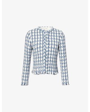 ME+EM Heritage Houndstooth-Print Short Tweed Jacket - Blue