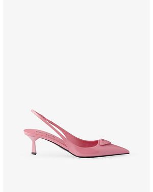 Prada Pointed-Toe Branded Patent-Leather Heels - Pink